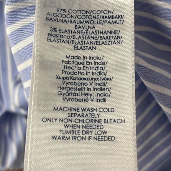 CHAPS NEW $60 Classic Fit Polished Balloon Sleeve Stretch Poplin Striped Blouse - Picture 5 of 7